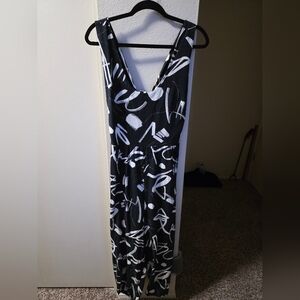 VENUS Black and White Abstract Jumpsuit